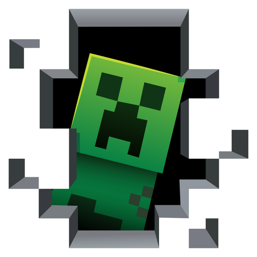 Green Minecraft creeper character with pixelated design on a white background